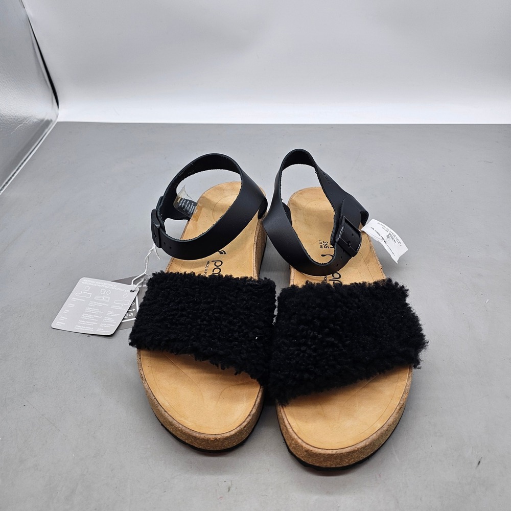 Papillio by Birkenstock Glenda Teddy Black Shearling Heeled Sandals Size 41 L10